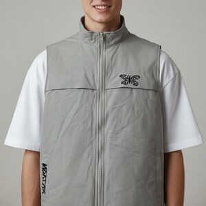[M] Mertra Reversible Vest Gray Brown Sleeveless Embroidered Logo
